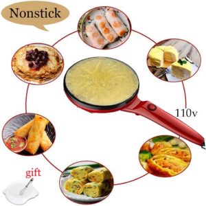ALOVEWE Portable Electric Crepe Maker, 110V Electric Griddle Non-stick Easy-cleaning Crepe Pan, Automatic Temperature Control for Crepes, Blintzes, Pancakes, Bacon, Tortilla