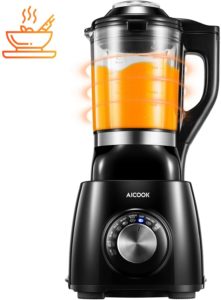 Aicook Cold & Hot Cook Hot Soups, Sauces and Dips Blender with 1400 Peak Watts to Crush Frozen Drinks & Smoothies Nonstick Glass Pitcher, 60 oz, Black