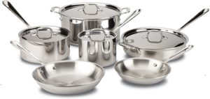 All-Clad D3 Stainless Cookware Set, Pots and Pans, Tri-Ply Stainless Steel, Professional Grade, 10-Piece - 8400000962
