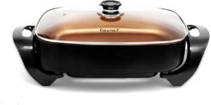 Caynel Professional Non-stick Copper Electric Skillet Jumbo, Deep Dish with Tempered Glass Vented Lid, Upgrade Thermostat