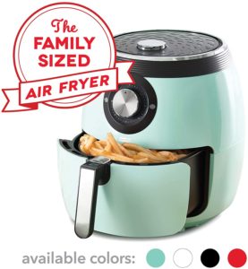 Dash DFAF455GBAQ01 Deluxe Electric Air Fryer + Oven Cooker with Temperature Control, Non Stick Fry Basket, Recipe Guide + Auto Shut Off Feature, 6 qt, Aqua