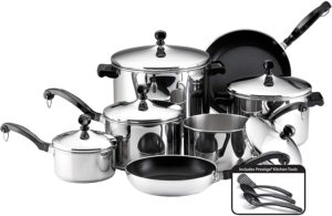 Farberware 50049 Classic Stainless Steel Cookware Pots and Pans Set, 15-Piece