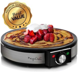 MegaChef Round Stainless Steel Crepe and Pancake Maker Breakfast Griddle, 12 Inch Diameter, Black and Silver Chrome