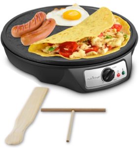 Nonstick 12-Inch Electric Crepe Maker - Aluminum Griddle Hot Plate Cooktop with Adjustable Temperature Control and LED Indicator Light