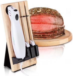 Nutrichef PKELKN16 Portable Electrical Food Cutter Knife Set with Bread and Carving Blades, Wood Stand, One Size