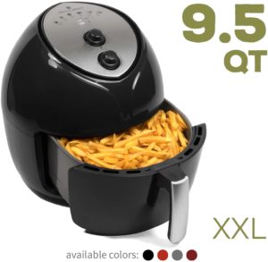 Paula Deen 9.5 QT (1700 Watt) Family-Sized Air Fryer, Rapid Air Circulation System, Single Basket System, Ceramic Non-Stick Coating, Simple Knob Controls, 50 Recipes, 1-Year Warranty (Black)