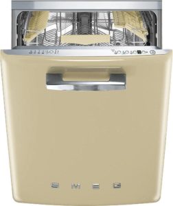 Smeg 24" 50s Retro Style Fully Integrated Dishwasher with 13 Place Settings Full Size Tub 10 Wash Cycles, Cream