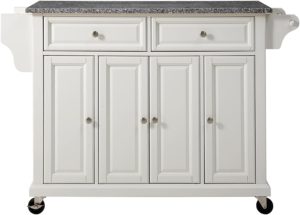 Crosley Furniture Rolling Kitchen Island with Solid Grey Granite Top, White