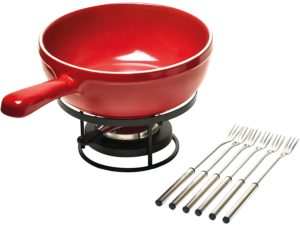 Emile Henry Made In France Flame Cheese Fondue Set, 2.6 quart, Burgundy