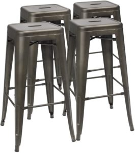Furmax 30 Inches Metal Bar Stools High Backless Stools Indoor-Outdoor Stackable Kitchen Stools Set of 4 (Gun)