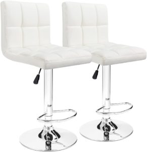 Furmax Bar Stools Modern Pu Leather Swivel Adjustable Hydraulic Bar Stool Square Counter Height Stool Set of 2(White)