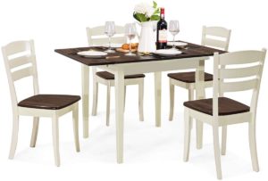 Giantex 5 Pcs Dining Table Set, Folding and Extendable Tabletop, Wood Kitchen Table Set with 4 Chairs, Modern Home Furniture for Family