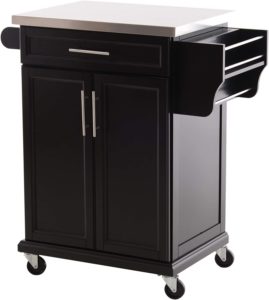 HOMCOM Wood Stainless Steel Multi- Storage Rolling Kitchen Island Utility Cart with Wheels - Black