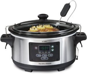 Hamilton Beach Portable 6-Quart Set & Forget Digital Programmable Slow Cooker With Temperature Probe, Lid Lock, Stainless Steel