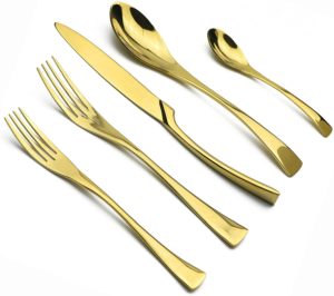 JANKNG 20-Piece 18/10 Stainless Steel Gold Flatware Set, Serive for 4