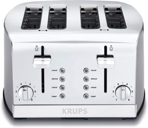 KRUPS KH734D Breakfast Set 4-Slot Toaster with Brushed and Chrome Stainless Steel Housing, 4-Slices with Dual Independent Control Panel, Silver