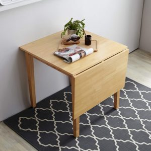 Livinia Extending Dining Table, Solid Rubber Wood Kitchen Table with Folding Extension 17.7" Diameter Drop Leaf for Kitchen Dining Room Living Room Apartment