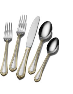 Mikasa 5119760 Regent Bead Gold 65-Piece Stainless Steel Flatware Set, Service for 12