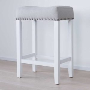 Nathan James 21301 Hylie Nailhead Wood Pub-Height Kitchen Counter Bar Stool 24", Gray/White