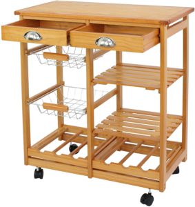 Nova Microdermabrasion Rolling Wood Kitchen Island Storage Trolley Utility Cart Rack w/Storage Drawers/Baskets Dining Stand w/Wheels Countertop (Wood) (Wood Top)