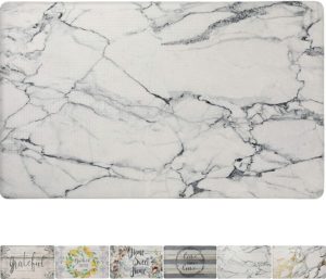 SoHome Cozy Living Anti-Fatigue Designer Kitchen Mat, Classic Marble White Gray Themed-Non Slip, Stain Resistant, Easy Clean, 1/2 Inch Thick Comfort Chef Mat, 20" x 36"