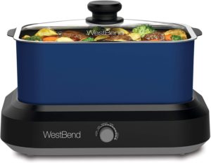 West Bend 87905B Large Capacity Non-stick Versatility Cooker with 5 Different Temperature Control Settings Dishwasher Safe Includes a Travel Lid, 5 quart, Blue